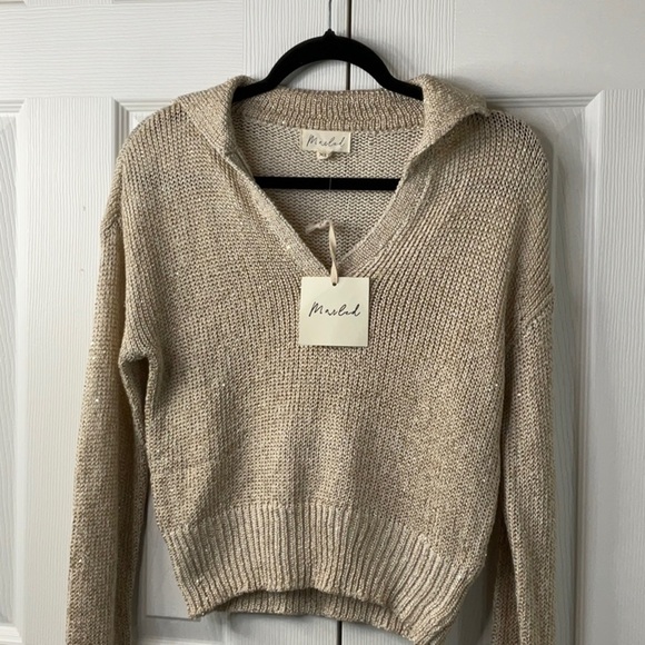 Marled - Open Collar Tan Sweater Size XS - Picture 3 of 15